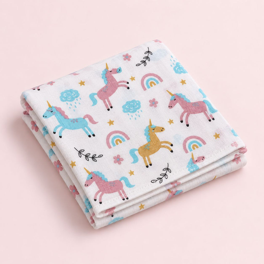 Cotton Muslin Baby Bath Towels 75 x 150 cm -  Unicorn Print | Newborn & Infant