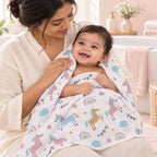 Cotton Muslin Baby Bath Towels 75 x 150 cm -  Unicorn Print | Newborn & Infant