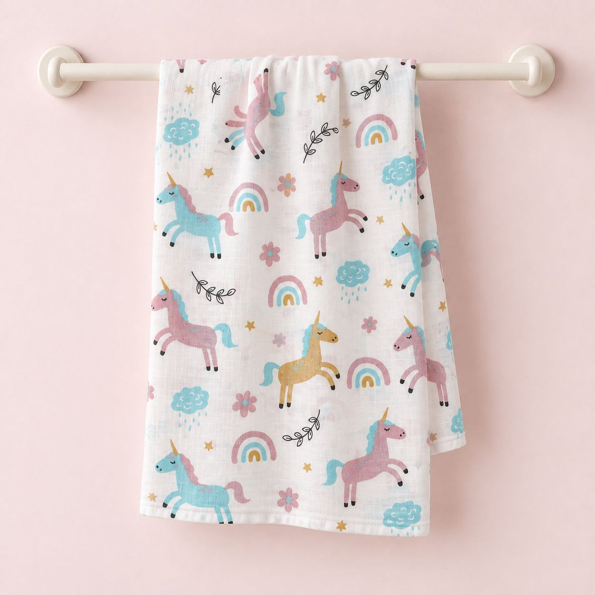 Cotton Muslin Baby Bath Towels 75 x 150 cm -  Unicorn Print | Newborn & Infant