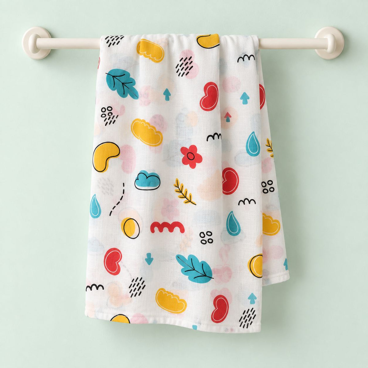 Cotton Muslin Baby Bath Towels 75 x 150 cm - Wild Doodles Print | Newborn & Infant