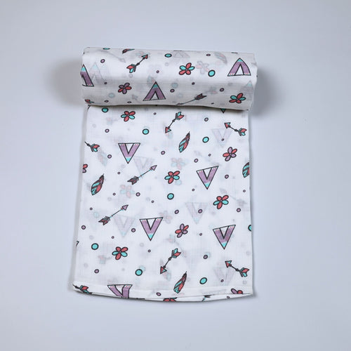 Boho Bloom Baby bath towel in white printed with colorful patterns