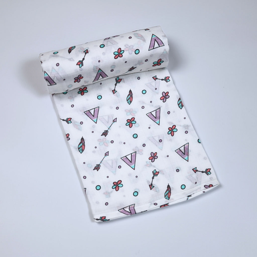 Boho Bloom Baby bath towel in white printed with colorful patterns
