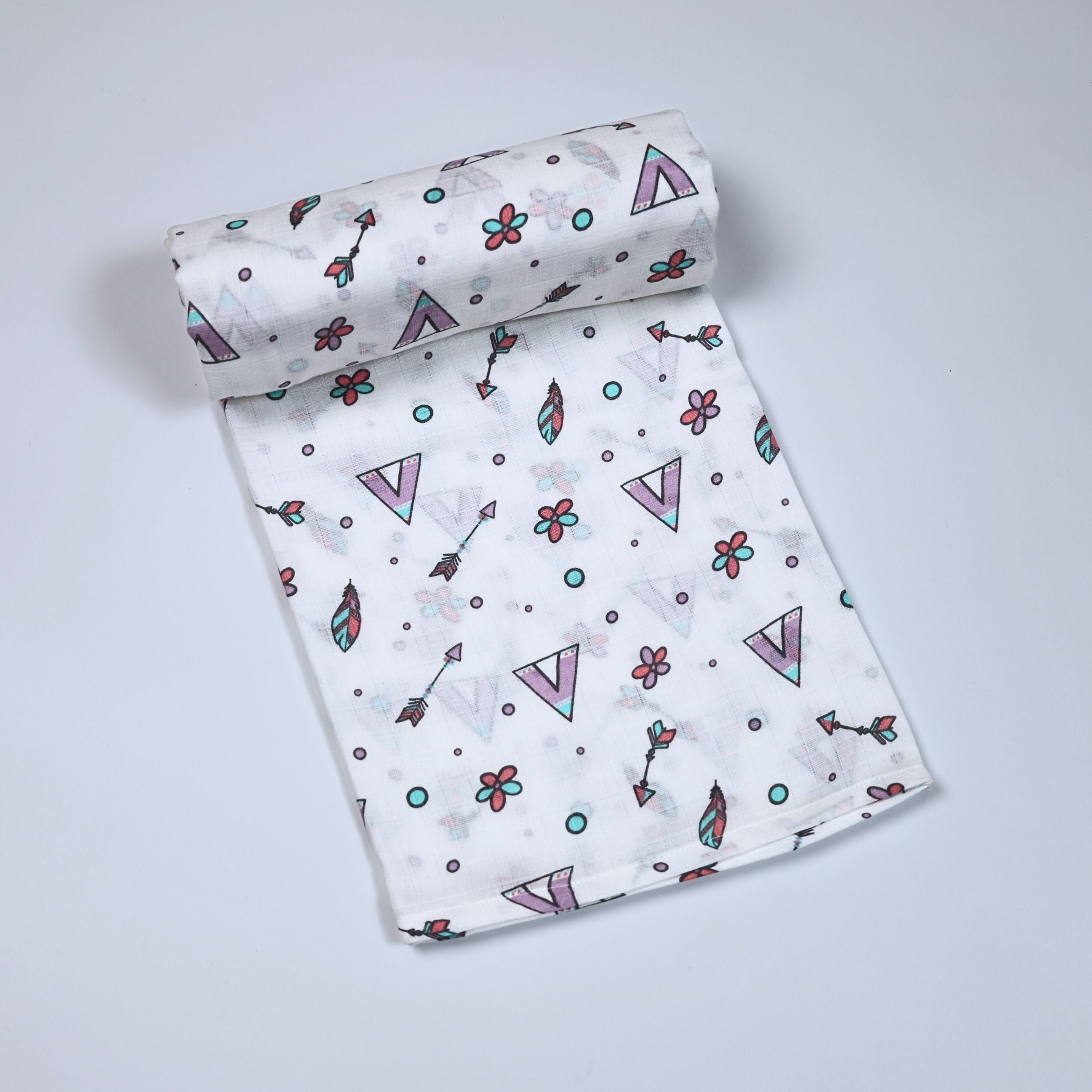 Boho Bloom Baby bath towel in white printed with colorful patterns