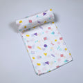 Shape Pops baby bath towel in white printed with colorful geometric pattern