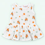 Cotton Muslin Baby Frock - Citrus Bloom Print | Button Closure| 0-3 Months