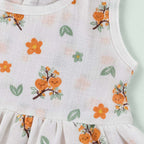 Cotton Muslin Baby Frock - Citrus Bloom Print | Button Closure| 0-3 Months
