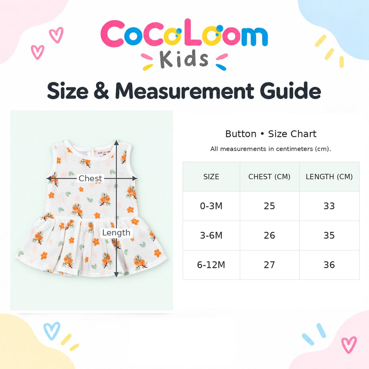 Cotton Muslin Baby Frock - Citrus Bloom Print | Button Closure| 0-3 Months