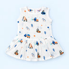Cotton Muslin Baby Frock - Crane Crew Print | Button Closure | 0-3 Months