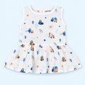 Cotton Muslin Baby Frock - Crane Crew Print | Button Closure | 6-12 Months