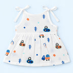 Cotton Muslin Knot Baby Frock - Crane Crew Print | New Born