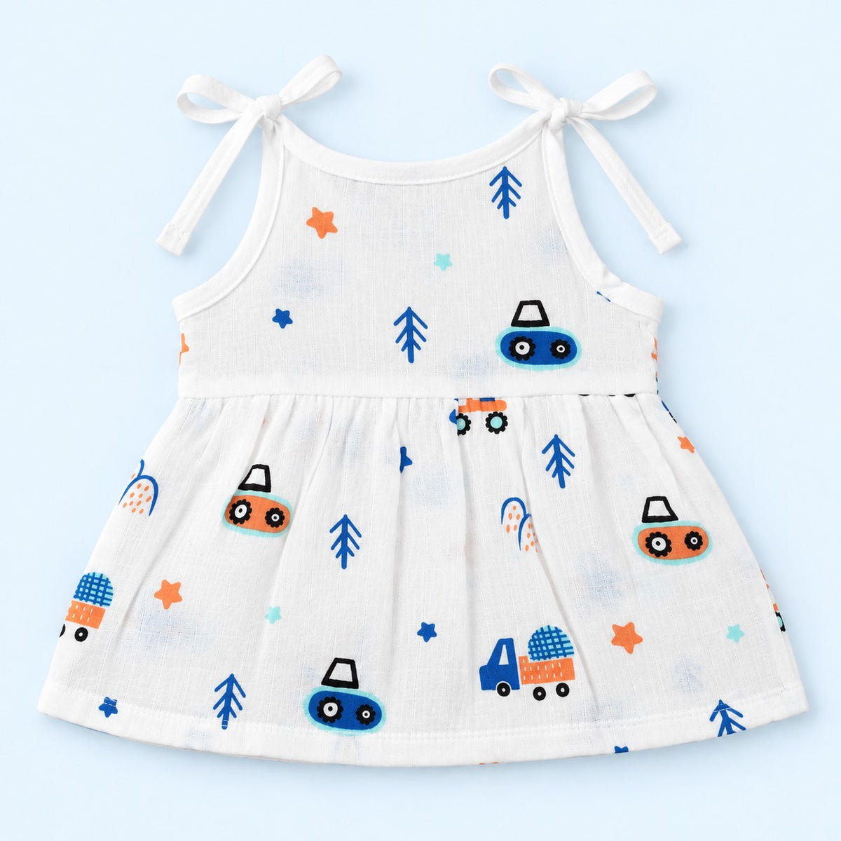 Cotton Muslin Knot Baby Frock - Crane Crew Print | New Born