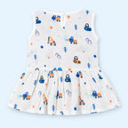 Cotton Muslin Baby Frock - Crane Crew Print | Button Closure | 6-12 Months