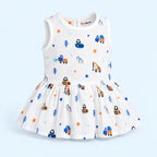 Cotton Muslin Baby Frock - Crane Crew Print | Button Closure | 6-12 Months