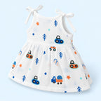 Cotton Muslin Knot Baby Frock - Crane Crew Print | New Born