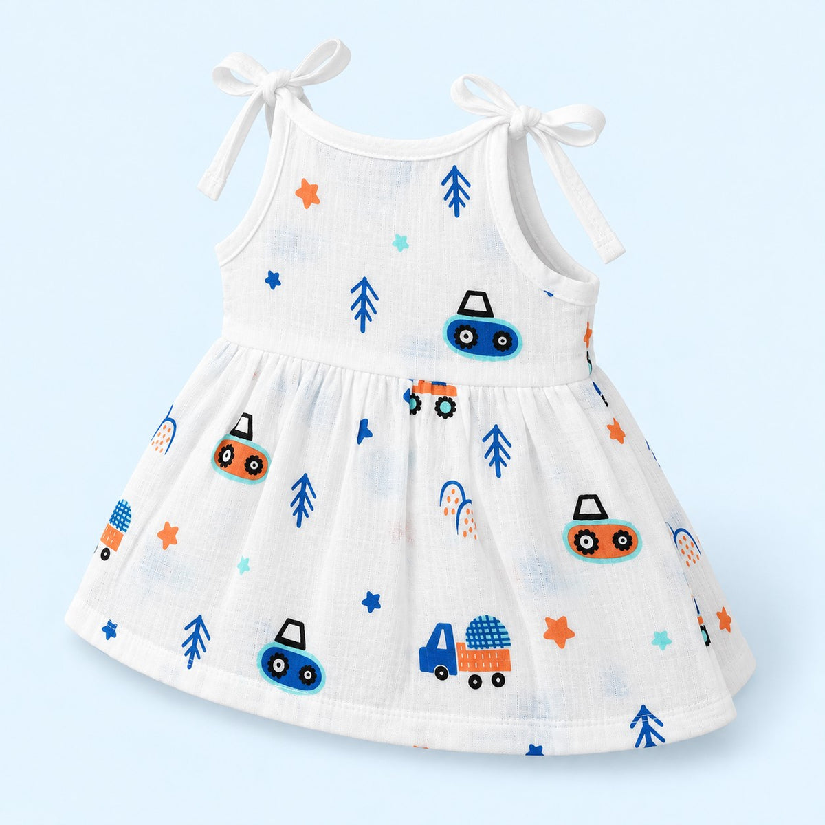 Cotton Muslin Knot Baby Frock - Crane Crew Print | New Born