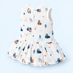 Cotton Muslin Baby Frock - Crane Crew Print | Button Closure | 0-3 Months