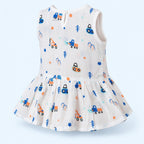 Cotton Muslin Baby Frock - Crane Crew Print | Button Closure | 6-12 Months