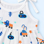 Cotton Muslin Knot Baby Frock - Crane Crew Print | New Born