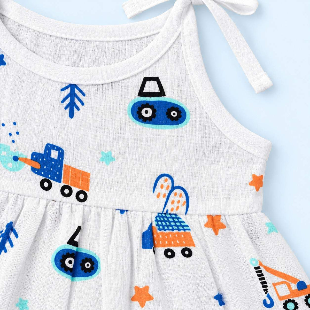 Cotton Muslin Knot Baby Frock - Crane Crew Print | New Born