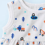 Cotton Muslin Baby Frock - Crane Crew Print | Button Closure | 6-12 Months
