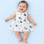 Cotton Muslin Knot Baby Frock - Crane Crew Print | New Born