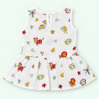 Cotton Muslin Baby Frock - Farm Buddies | Button Closure | 0-3 Months