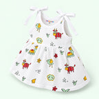 Cotton Muslin Knot Baby Frock - Farm Buddies Print | New Born