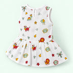 Cotton Muslin Baby Frock - Farm Buddies | Button Closure | 0-3 Months