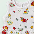 Cotton Muslin Baby Frock - Farm Buddies | Button Closure | 0-3 Months