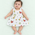 Cotton Muslin Knot Baby Frock - Farm Buddies Print | New Born