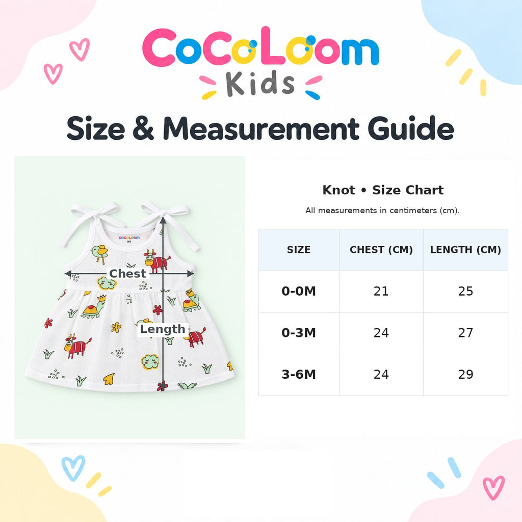 Cotton Muslin Knot Baby Frock - Farm Buddies Print | New Born