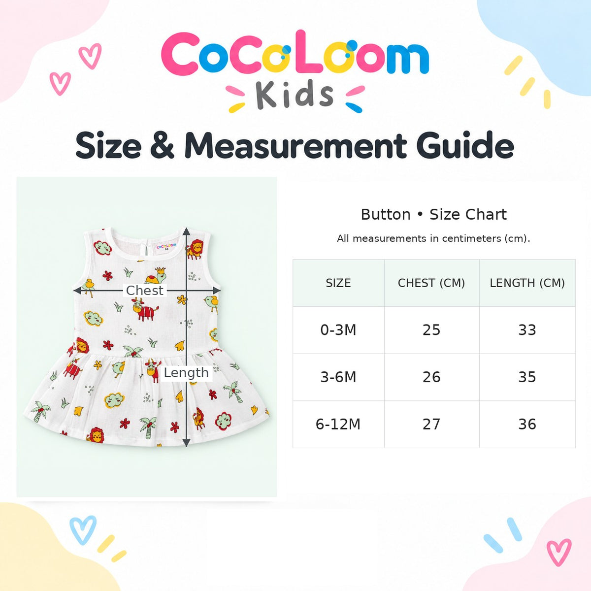 Cotton Muslin Baby Frock - Farm Buddies | Button Closure | 0-3 Months