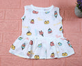 Ice-cream baby sleeveless frock in white with button, printed with ice-cream pattern