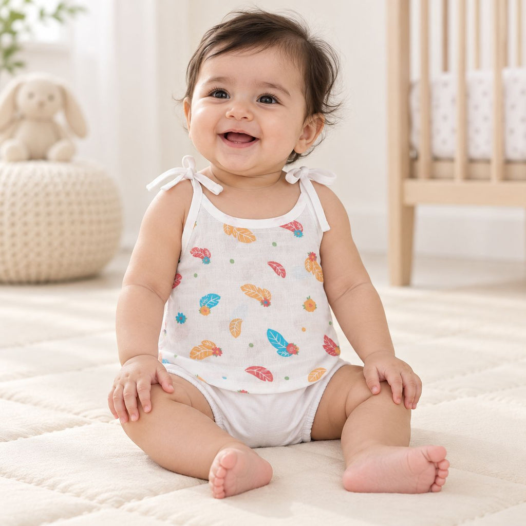 Cotton Muslin Knot Baby Jabla - Feathers Print | New Born