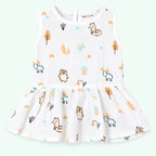 Cotton Muslin Baby Frock - Frosty Forest Print | Button Closure| 6-12 Months