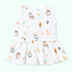 Cotton Muslin Baby Frock - Frosty Forest Print | Button Closure| 6-12 Months