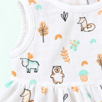 Cotton Muslin Baby Frock - Frosty Forest Print | Button Closure| 6-12 Months