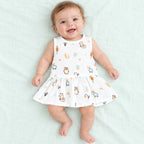 Cotton Muslin Baby Frock - Frosty Forest Print | Button Closure| 6-12 Months