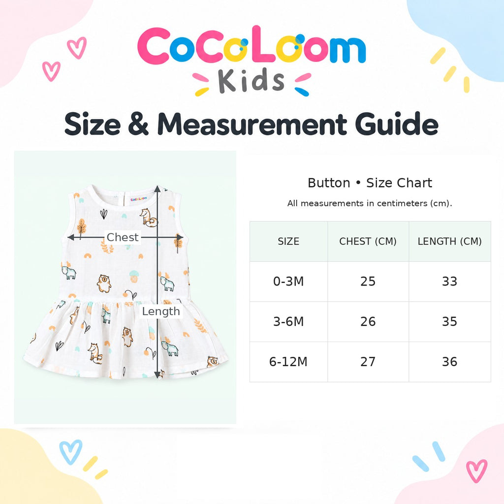 Cotton Muslin Baby Frock - Frosty Forest Print | Button Closure| 6-12 Months