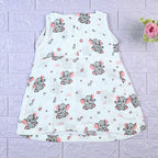 Baby Elly Baby sleeveless frock in white with zip, printed with elephant pattern