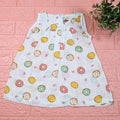 Donuts Baby sleeveless white frock with zip, printed with donut pattern
