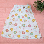 Donuts Baby sleeveless white frock with zip, printed with donut pattern