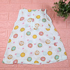 Donuts Baby sleeveless white frock with zip, printed with donut pattern
