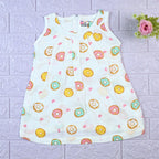 Donuts Baby sleeveless white frock with snap buttons printed with donut pattern