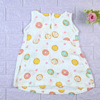 Donuts Baby sleeveless white frock with snap buttons printed with donut pattern
