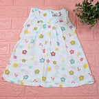 Flora Baby sleeveless frock in white with zip, printed with Floral pattern