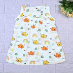 Koala Dreams baby sleeveless frock in white with zip printed with bear and rainbow pattern