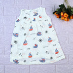 Mini Mariners baby sleeveless frock in white with zip, printed with nautical patterns