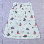 Mini Mariners baby sleeveless frock in white with zip, printed with nautical patterns