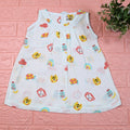 Safari Snuggles Baby sleeveless frock in white with zip, printed with colorful jungle animal pattern